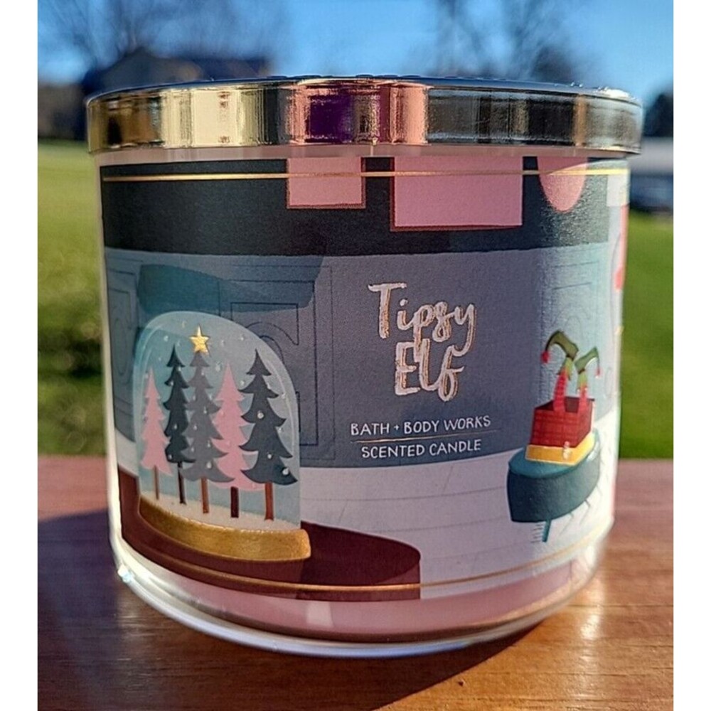 BATH & BODY WORKS Tipsy Elf Vanilla Nutmeg Butter Rum CANDLE 3 WICK